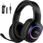 AOC Wireless Gaming Headset – 7.1 Surround Sound, Dual-Mode 2.4GHz & Bluetooth 5.4, Noise-Canceling Mic, 45H Battery, Ultra-Low 20ms Latency – Compatible with PS5/PS4, Nintendo Switch, PC – RGB & Fast Charging