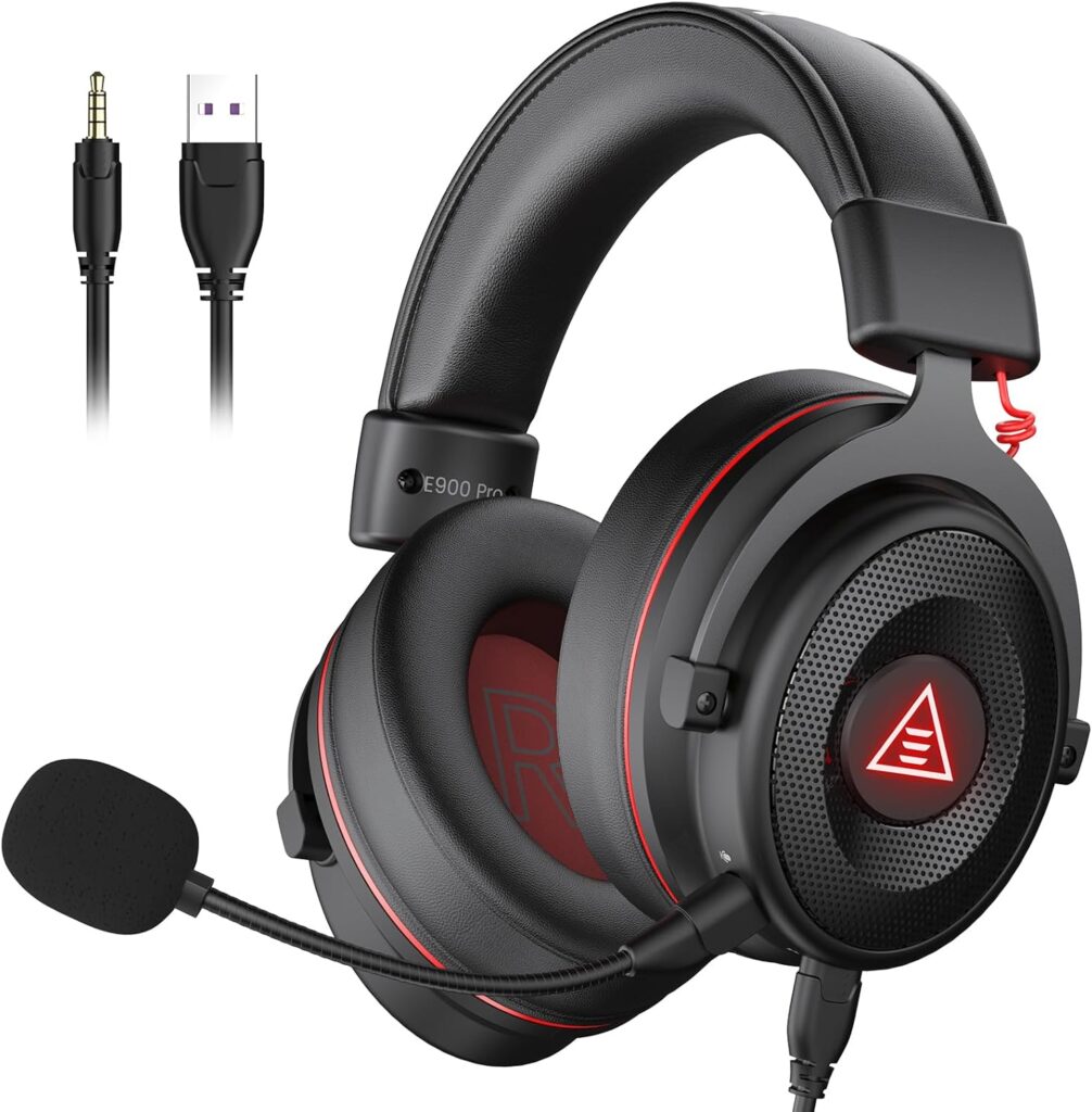 EKSA E900 Pro USB Gaming Headset – 7.1 Surround Sound, Detachable Noise-Canceling Mic, 50MM Drivers, Dual Wired USB & 3.5mm – Compatible with PC, PS4, PS5, Xbox One, Laptop – Comfortable Over-Ear Headphones with Mic
