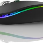 Uiosmuph LED Wireless Mouse, G12 Slim Rechargeable Silent Mouse, 2.4G Portable USB Optical Computer Mice with USB Receiver and Type C Adapter (Matte Black)