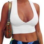 AEPEBO Sexy Crop Tops for Women Deep V Neck Back Cutout Sleeveless Plunge Racerback Tank Cropped Top