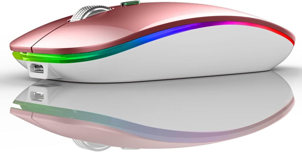 Uiosmuph LED Wireless Mouse, G12 Slim Rechargeable Silent 2.4G Portable Optical Wireless Computer Mice with USB Receiver and Type C Adapter (Rose Gold)