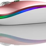 Uiosmuph LED Wireless Mouse, G12 Slim Rechargeable Silent 2.4G Portable Optical Wireless Computer Mice with USB Receiver and Type C Adapter (Rose Gold)