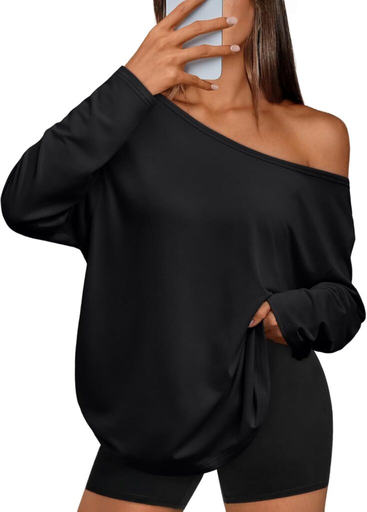 Trendy Queen Womens Off The Shoulder Tops Oversized Tshirts Long Sleeve 2025 Casual Basic Tees