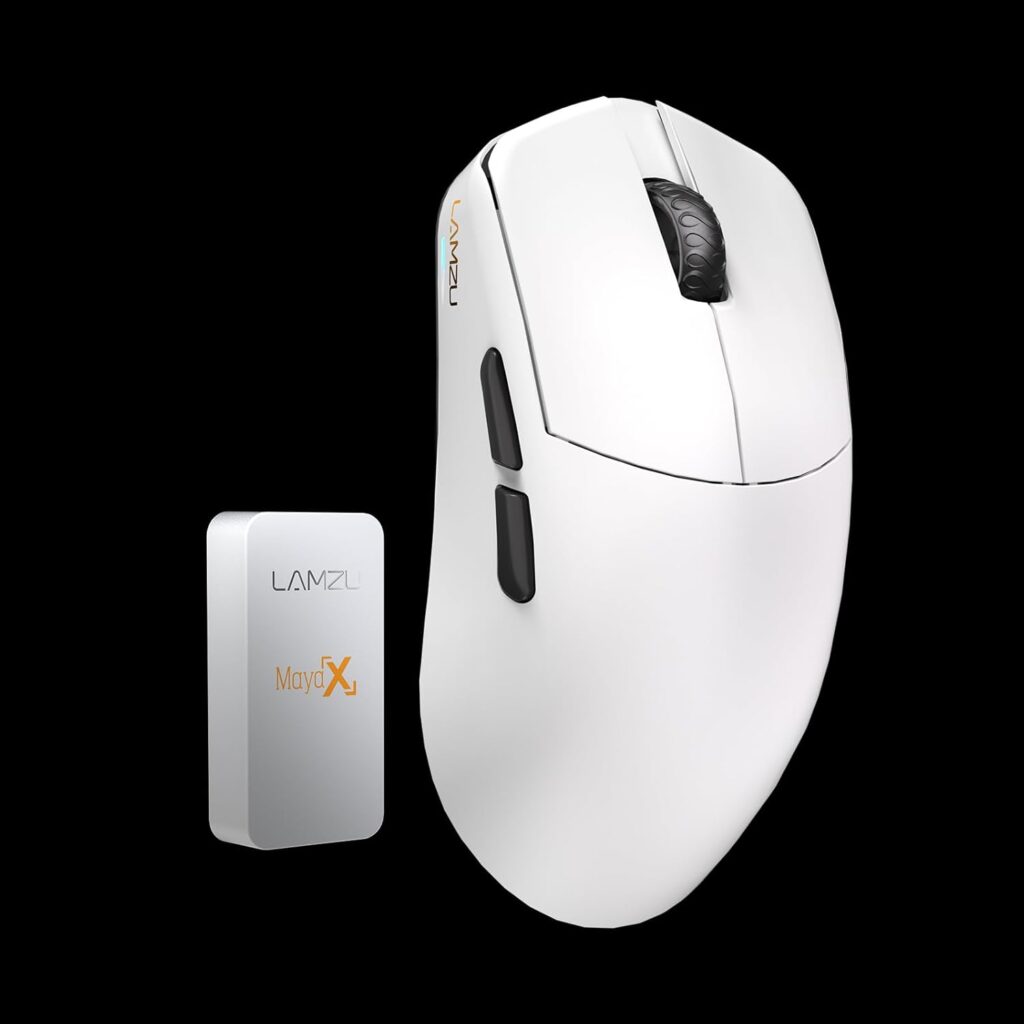 Lamzu Maya X Wireless Gaming Mouse, Ultra Lightweight 47g, Optical Switch, Maximum 30000 DPI, Symmetrical, MCU Nordic 52840, Dust-Proof Encoder, PAW3950 Sensor(Larger Maya) (White)