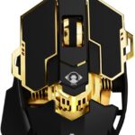 EWEADN G5 Wired Gaming Mouse, Ergonomic RGB Computer Mouse, 12800 Adjustable DPI, 9 Programmable Macro Buttons with Rapid Fire Key Compatible for PC/Laptop/Windows- Black&Gold