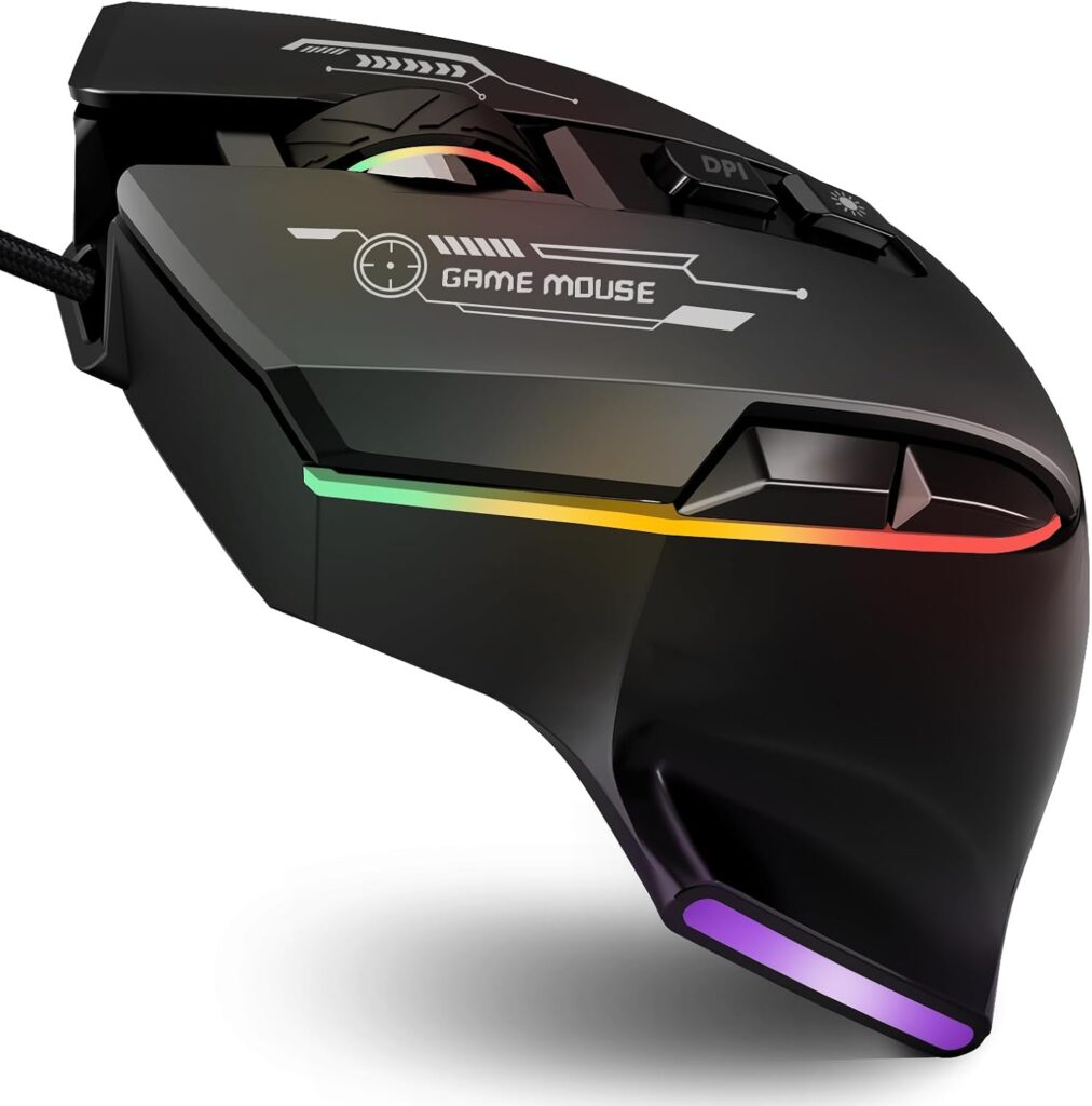 Gaming Mouse, Wired Gaming Mouse with RGB Backlit, 7200DPI Adjustable, PC Gaming Mice with 7 rogrammable Macro Buttonsg, Ergonomic Mouse Gamer for PC, Desktop, Mac,Laptop, Chromebook.