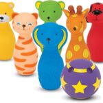 Melissa & Doug K’s Kids Bowling Friends Play Set and Game with 6 Pins and Convenient Carrying Case – Indoor Outdoor Bowling Set, Soft Plastic Animal Bowling Pins, Toddler Bowling for Ages 2+