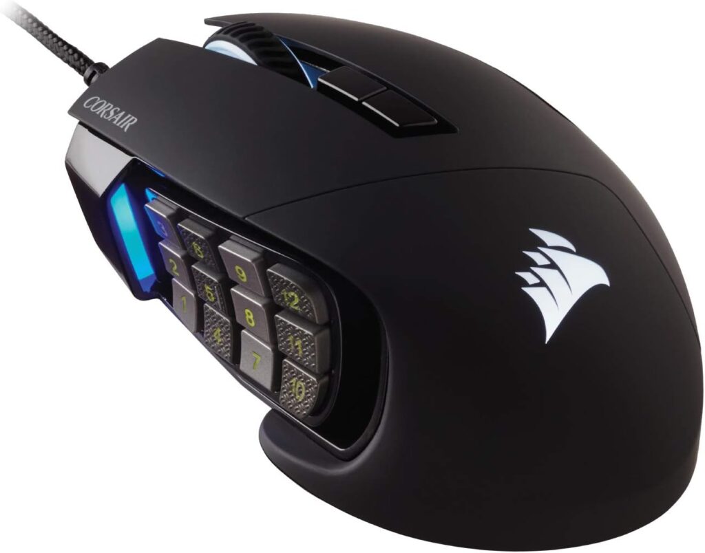 Corsair SCIMITAR RGB ELITE Gaming Mouse For MOBA, MMO – 18,000 DPI – 17 Progammable Buttons – iCUE Compatible – Black