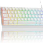 EWEADN F61 60% Wired Gaming Keyboard, RGB Backlit Membrane Gaming Keyboard with PBT Keycaps, Compact Design, Lanyard Wired Keyboard for Mac/Win-White