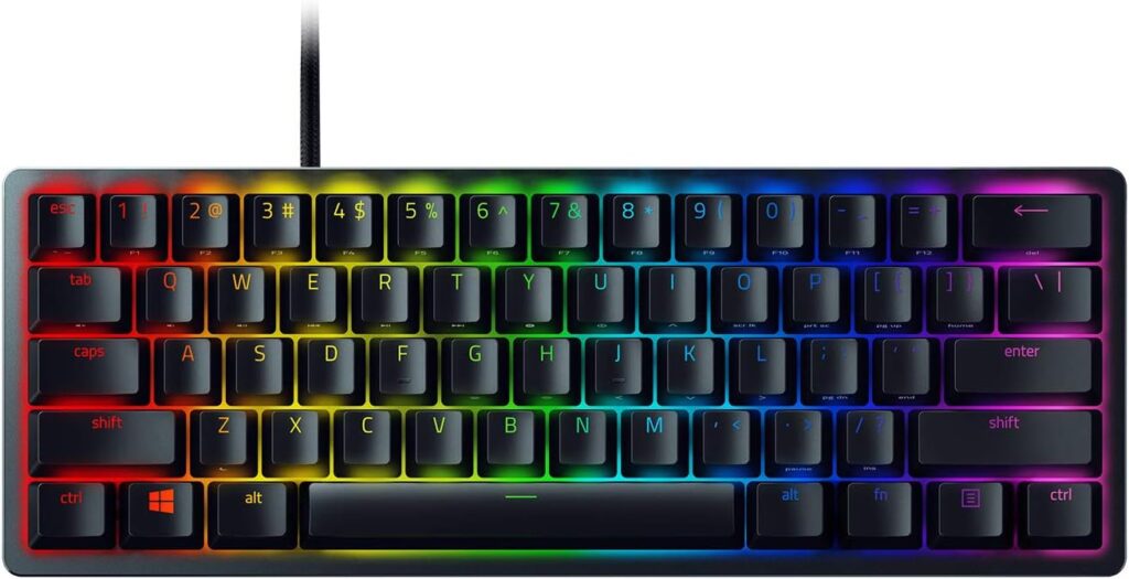 Razer Huntsman Mini 60% Gaming Keyboard: Clicky Optical Switches – Rapid Trigger Mode – Chroma RGB Lighting – PBT Keycaps – Onboard Memory – Snap Tap – Classic Black