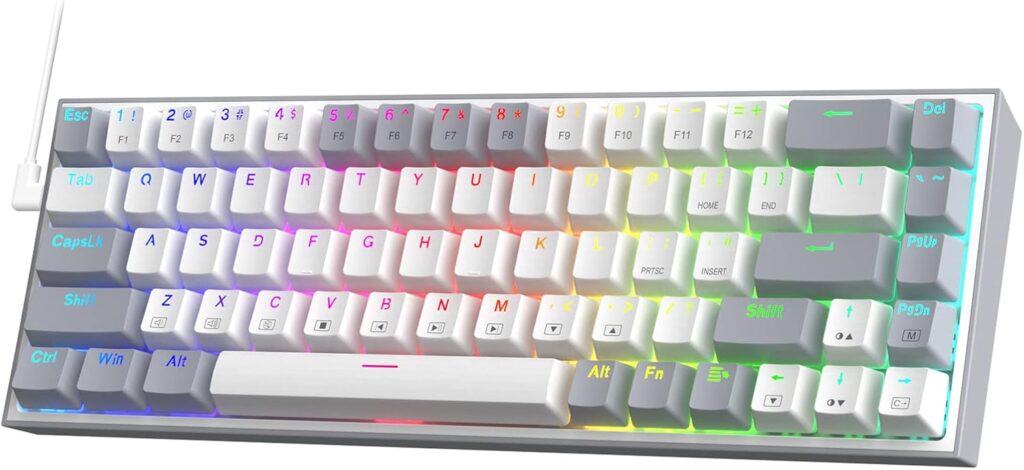 Redragon K631 Gery 65% Wired RGB Gaming Keyboard, 68 Keys Compact Mechanical Keyboard w/100% Hot-Swap Socket, Free-Mod Plate Mounted PCB & Dedicated Arrow Keys, Quiet Red Switch