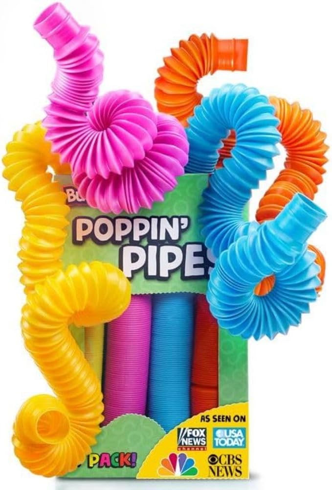 BUNMO Pop Tubes – Large 4-Pack Sensory & Fidget Tubes for Kids 3+ | Stretch, Connect & Pop | Creative STEM Play & Fine-Motor Practice | Vibrant Colors | Non-Mouthable Toy