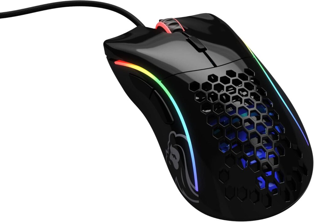 Glorious Gaming Model D Wired Gaming Mouse – 68g Superlight Honeycomb Design, RGB, Ergonomic, Pixart 3360 Sensor, Omron Switches, PTFE Feet, 6 Buttons – Glossy Black