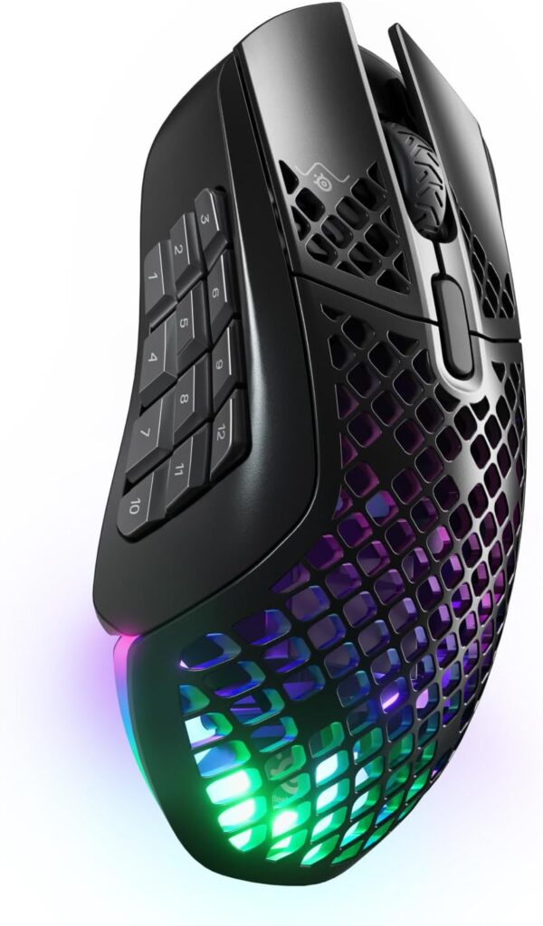 SteelSeries Aerox 9 Wireless – Holey RGB Gaming Mouse – Ultra-lightweight Water Resistant Design – 18 Buttons – Bluetooth/2.4 GHz – 18K DPI TrueMove Air Optical Sensor
