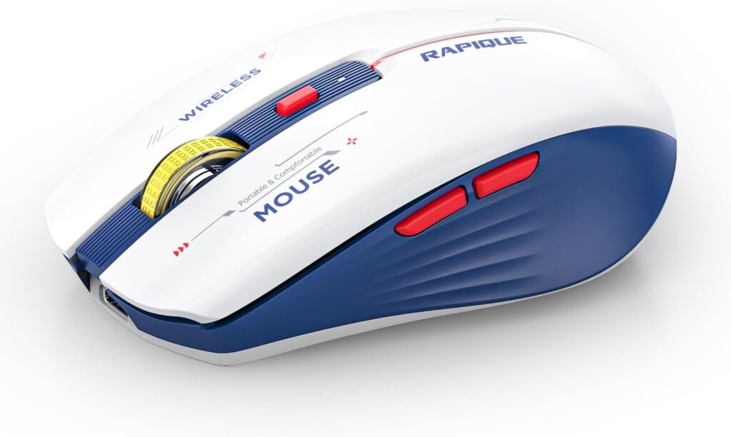 RAPIQUE Bluetooth Wireless Mouse – (BT1/BT2+USB) Tri-Mode High Performance, Rechargeable, Multi-Device Compatible with PC/Laptop/Computer/MacBook/iPad Air Pro (Blue and White)