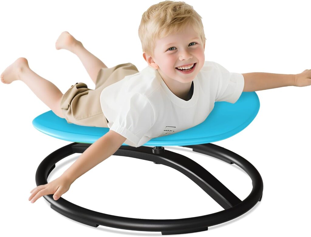 21″ L × 19″ W Large Size Spinning Chair for Autistic Kids, Toddler Sensory Spinning Chair, Sensory Toys Gifts for Kids with Autism & ADHD, Sit and Spin Training Body Coordination, Azure Rounded Shape