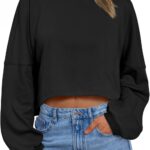 Trendy Queen Cropped Sweatshirts for Women Oversized Crewneck Sweaters Long Sleeve Tops Fall Winter Clothes 2025