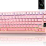 AULA S75 PRO Wireless Mechanical Keyboard with Screen&Knob, Tri-Mode Hot Swappable Gaming Keyboard 75%, Pre-lubed Switches, RGB Backlit, Side Printed PBT Keycaps, Creamy Sounding Pink Keyboards