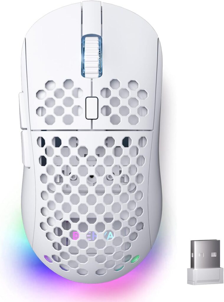 DIERYA M1 Wireless Gaming Mouse, 24000DPI, 180Hrs Battery, 16.8M RGB, 6 Programmable Buttons, Lightweight, Tri-Mode (2.4G/BT5.2/USB-C) for PC/Mac/Laptop – White