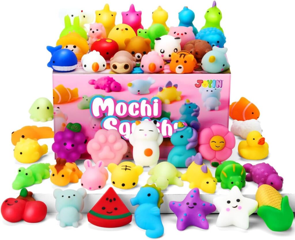 JOYIN Mochi Squishy Toy Set, 100 Pack Mini Squishy Mochi, Party Favors for Kids, Kawaii Stress Relief Toys, Basket Stuffers, Goodie Bags Fillers, Birthday Gifts, Classroom Prizes