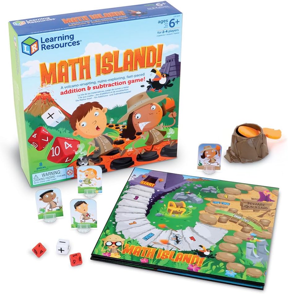 Learning Resources Math Island Addition & Subtraction Game – Math Manipulatives, Educational Board Toys, Classroom Flash Cards , Volcano Toy, STEM Kids, Gifts for Boys And Girls , Montessori