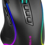 E-YOOSO Gaming Mouse, Tri-Modes Wireless/Bluetooth/Wired Rechargeable RGB Gamer Mouse with 2 Side Buttons, Rapid Fire Key, 8000 DPI, 6 Backlit Modes, 9 Programmable Buttons Macro