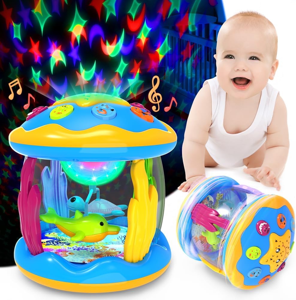 Baby Toys 6 to 12 Months – Musical Projector Rotating Light Up Toys, Tummy Time for Infant 12-18 Months, Learning Toy for Toddler 1 2 3 Years Old, Birthday Gifts for Boys Girls 0-3-6-9-12-18 Month