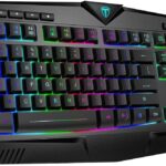 Gaming Keyboard, Full Size RGB Backlit Quiet Computer Keyboard, Wrist Rest, Silent Keys, Multimedia Keys, Anti-ghosting, Waterproof Light Up USB Wired Keyboard for PC Mac Xbox Gamer Office