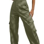 Lepunuo Women’s High Waisted Cargo Pants Travel Y2K Streetwear Baggy Stretchy Pants with 6 Pockets Drawstring Ankle Cuffs