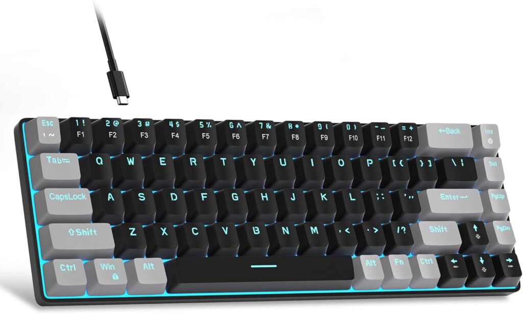 MageGee Portable 60% Mechanical Gaming Keyboard, MK-Box LED Backlit Compact 68 Keys Mini Wired Office Keyboard with Red Switch for Windows Laptop PC Mac – Black/Grey