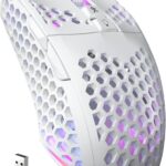 SM600 White Wireless Gaming Mouse,Tri-Modes BT5.1/Type-C Wired/2.4G Wireless Mouse with 2 Side Buttons, Programmable Macro Gamer Mouse with RGB Light for Laptop/PC/Mac