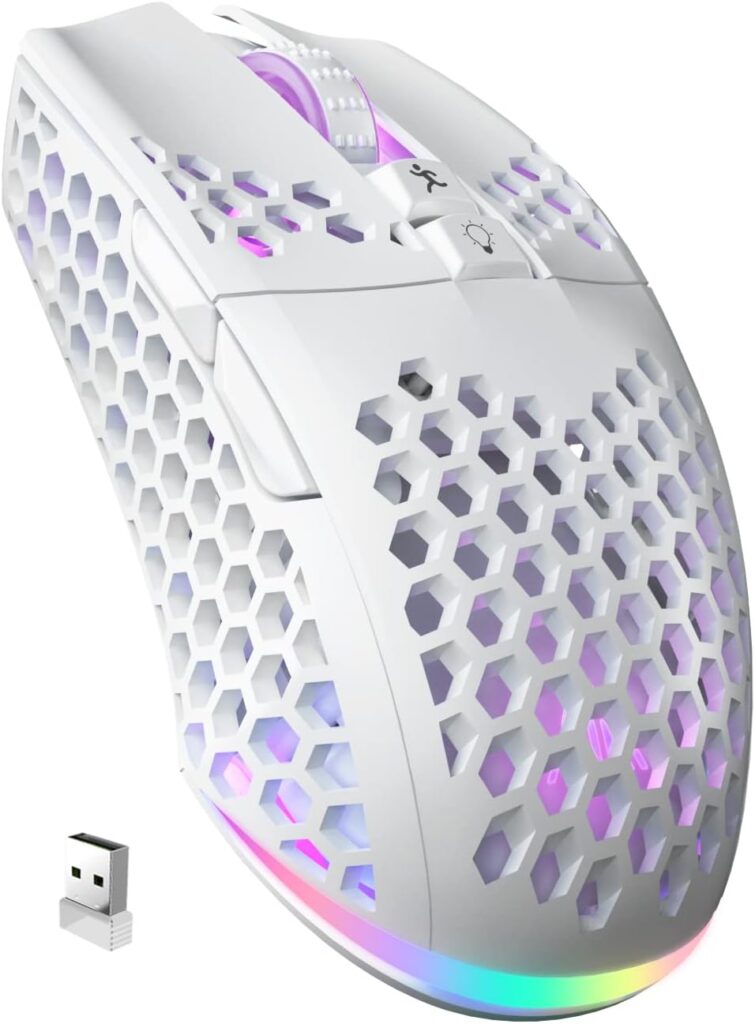 SM600 White Wireless Gaming Mouse,Tri-Modes BT5.1/Type-C Wired/2.4G Wireless Mouse with 2 Side Buttons, Programmable Macro Gamer Mouse with RGB Light for Laptop/PC/Mac