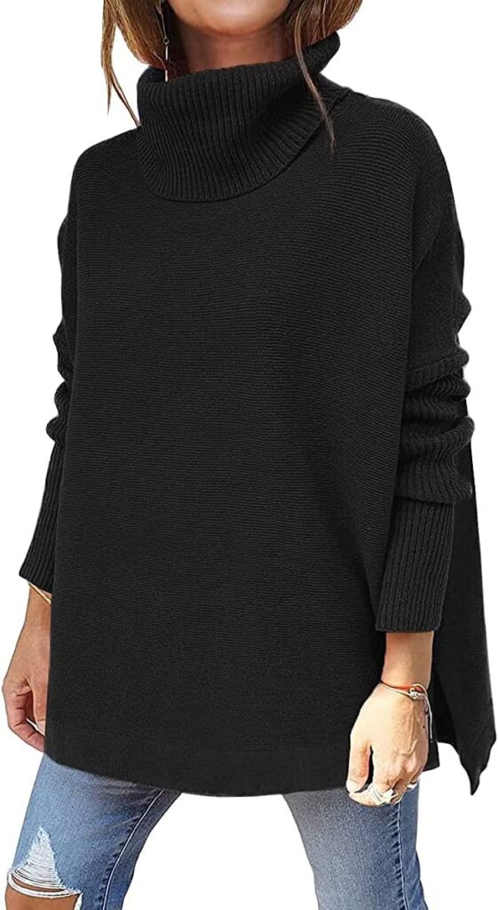 LILLUSORY Women’s Turtleneck Oversized Sweaters Long Batwing Sleeve Spilt Hem Tunic Pullover Knit Tops