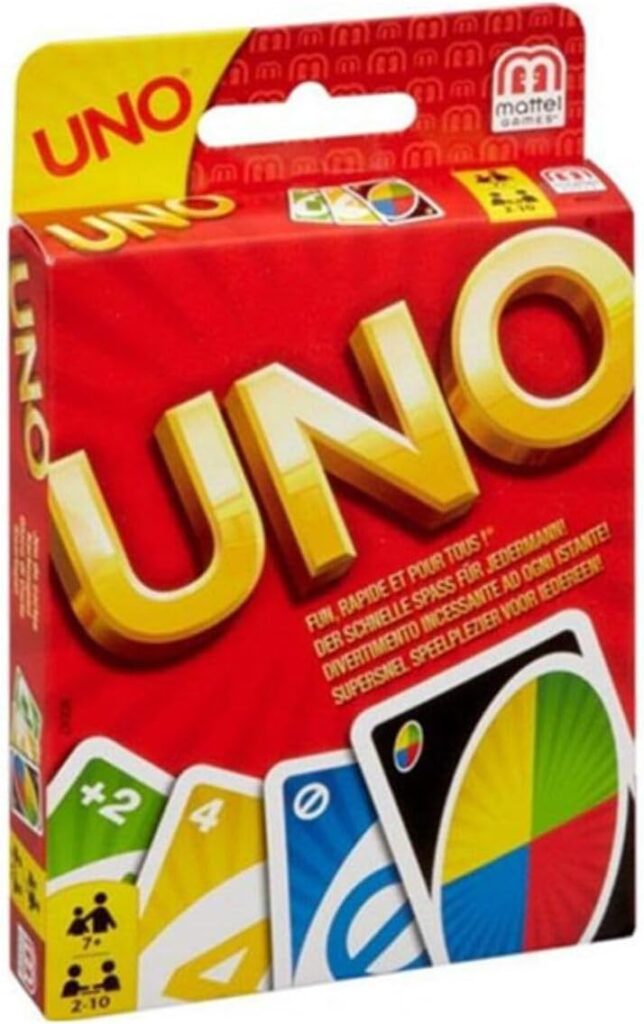 UNO – Classic Colour & Number Matching Card Game – 112 Cards – Customizable & Erasable Wild – Special Action Cards Included – Gift for Kids 7+, W2087