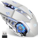 Uciefy Q85 Rechargeable Wireless Gaming Mouse, 2.4G LED Optical Silent Wireless Computer Mouse with 4 LED Light, 3 Adjustable DPI, Ergonomic Design, Auto Sleeping (Silver)