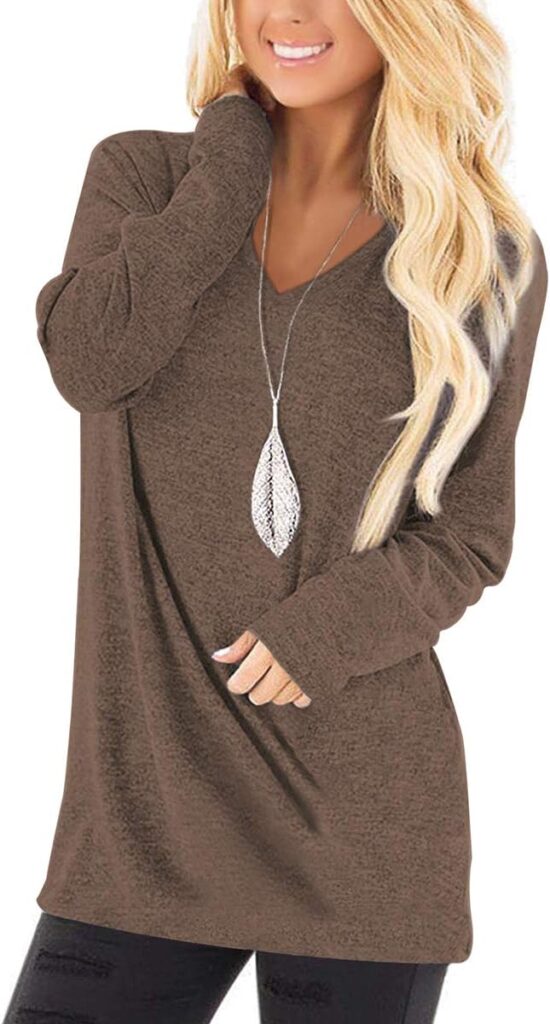 Jescakoo Tunic Tops to Wear with Leggings Long Sleeve V Neck T Shirts Fall Outfits 2025 Casual Loose Fit S-3XL