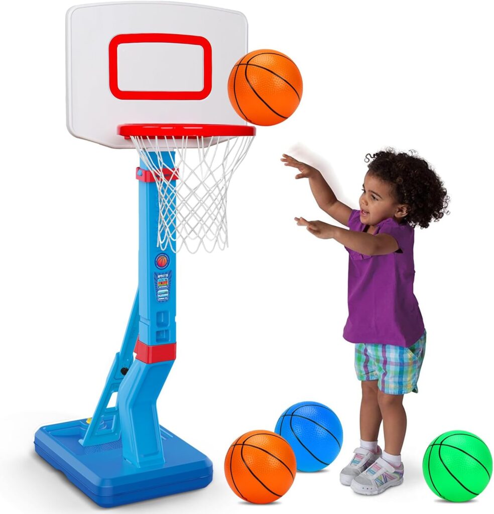 Toddler Basketball Hoop Indoor Mini Adjustable Basketball Goal with Ball Pump Outdoor Toys Backyard Game Outside Pool Basketball Toys for 3 4 Year Old Boy Girl Kid Toy Age 4-8 Birthday Gift