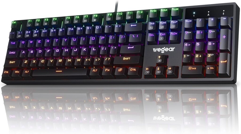 RGB Mechanical Gaming Keyboard Blue Switch, 104 Keys Full-Size Light Up Key-Board with 11 Backlit Modes, Anti-Ghosting, Double-Shot ABS Keycaps, USB Wired Computer Key Board for Windows PC Gamer