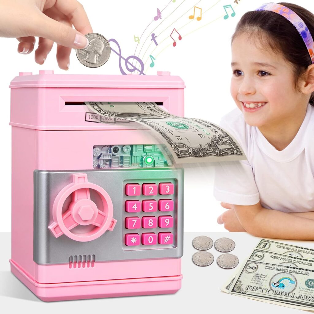 Kids Piggy Bank for Girls – Toys for 5 6 7 8 9 10 Year Old Girl Birthday Gifts – Electronic Piggy Bank ATM Machine Money Safe for Kids Toys Age 6-8-10