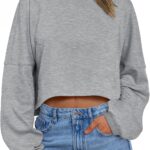 Trendy Queen Cropped Sweatshirts for Women Oversized Crewneck Sweaters Long Sleeve Tops Fall Winter Clothes 2025