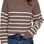 LILLUSORY Women’s Quarter Zip Striped Oversized Sweater 2025 Mock Turtleneck Fall Fashion Outfit