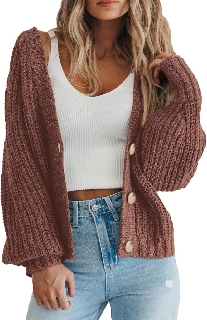 PRETTYGARDEN Women’s Chunky Knit Open Front Sweater Long Sleeve Button Loose Short Cardigan Outerwear Coats