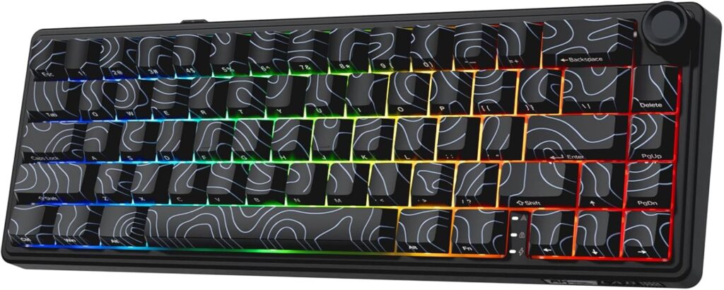 RK ROYAL KLUDGE R65 Wireless Mechanical Keyboard with Volume Knob, 60% Gaming Keyboard Topographic, Tri-Mode 2.4Ghz/USB-C/BT, Gasket Mount, QMK/VIA, PBT Keycaps, Hot Swappable Cream Switch, Black