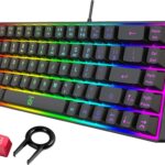 Snpurdiri 60% Gaming Keyboard, Rainbow Backlit Mini Membrane Keyboard for Windows PC Gamers(68 Keys, Black Rainbow)