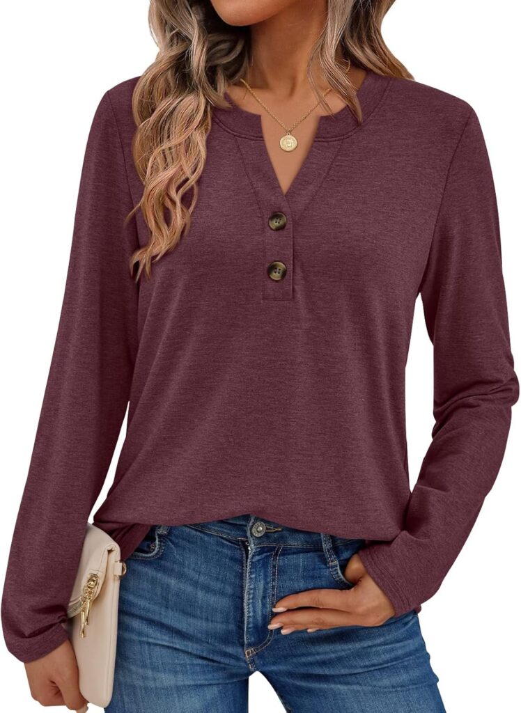 AUTOMET Women’s Long Sleeve Shirts 2025 Fall Fashion Dressy Casual Tops Trendy Henley Blouses Cute Work Outfits Clothes