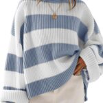 ZESICA Women’s 2025 Fall Long Sleeve Oversized Striped Color Block Comfy Loose Crew Neck Knitted Pullover Sweater
