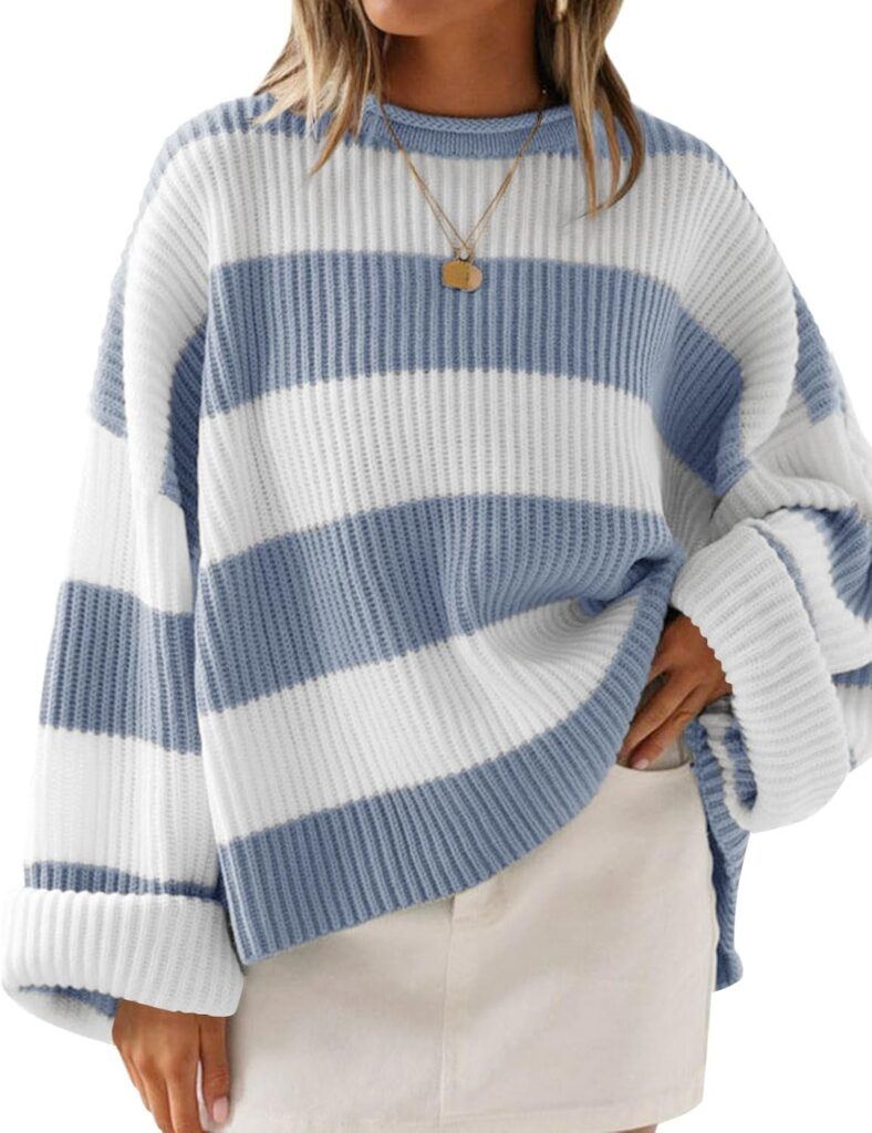 ZESICA Women’s 2025 Fall Long Sleeve Oversized Striped Color Block Comfy Loose Crew Neck Knitted Pullover Sweater