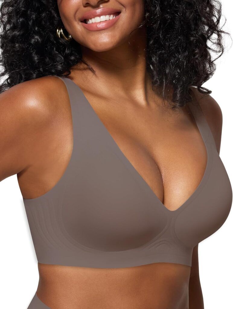 Bras for Women Deep V Seamless Wireless Support Lift No Underwire Plunge Bralettes Full Coverage Push Up Bra