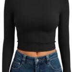 Trendy Queen Womens Long Sleeve Crop Tops Basic Slim Fitted Shirts Fashion 2025 Going Out Y2k Tops Teen Girl Clothes