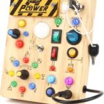 Joyreal Montessori Busy Board Wooden Sensory Toys for Toddler with LED Light Up Switch, Baby Fidget Board Travel Toys for 18+ Months, Boys Girls Birthday, Medium